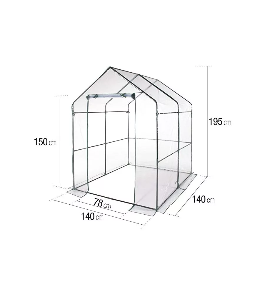 Serra a casetta  con telo pvc senza ripiani - 140x140x197 cm - verdelook